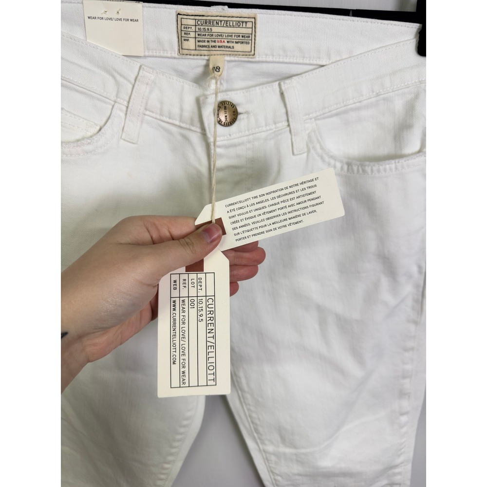 NWT CURRENT/ELLIOTT The Stiletto White Distressed Skinny Jeans Raw Hem Size 28 - Picture 6 of 8
